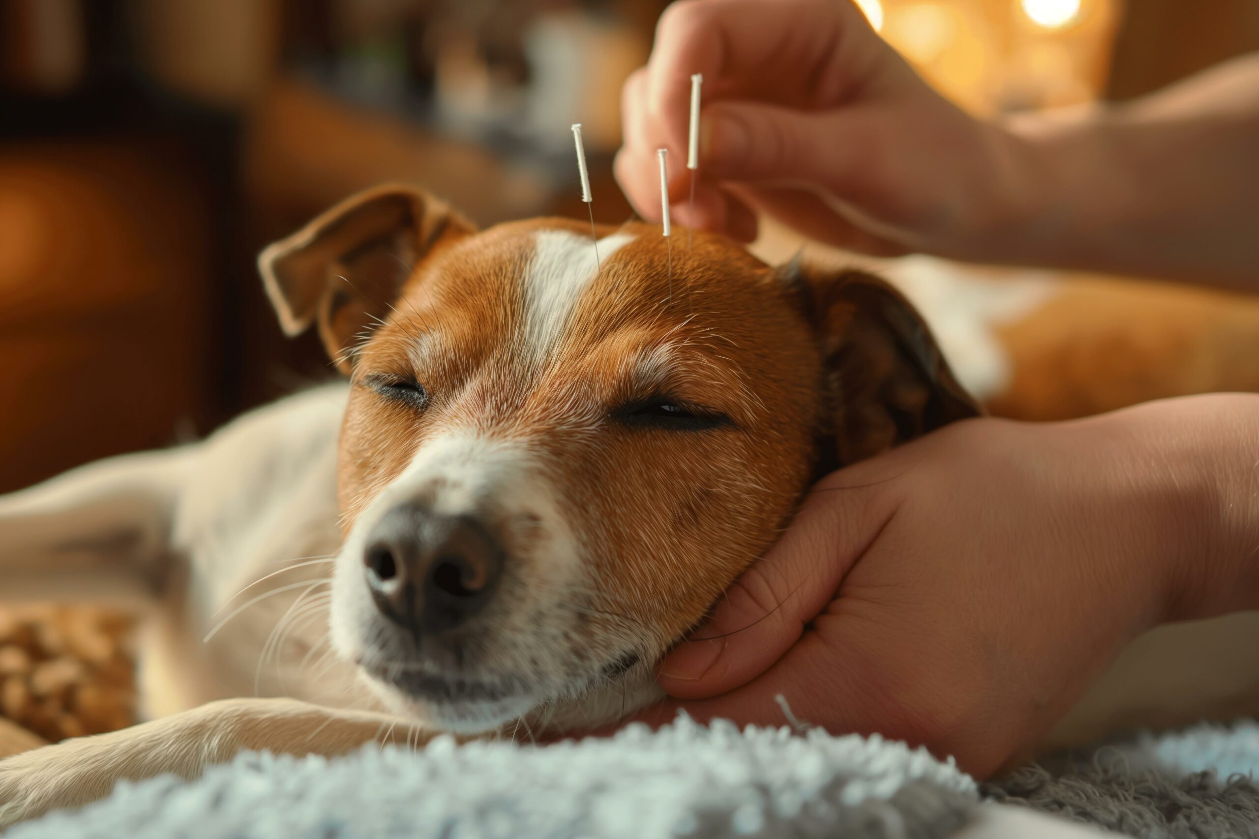 Dog Enjoying Acupuncture Therapy with Calm Expression
